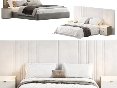 Medburn Wide Headboard Panel Stripe Bed by amore 3D model