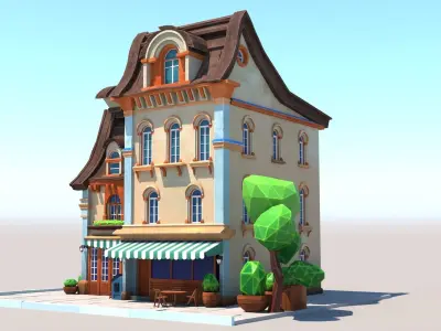 Stylized Beautiful Street Town House-02  wiht PBR Textures Low-poly 3D model