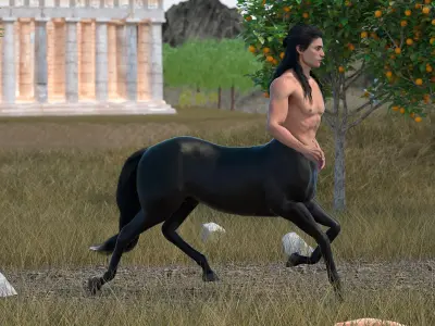  Creature Long Hair Centaur Rigged for Cinema 4D 