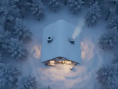 Winter Snow Cabin Realistic Environment 3D Model low poly  Low-poly 3D model