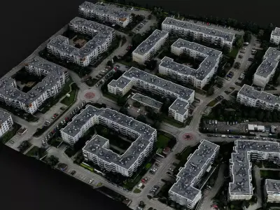town segment buildings area drone PBR photogrammetry Low-poly 3D model