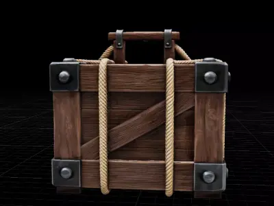 Fantasy Wooden Crate with Rope Game Ready Prop Low-poly 3D model