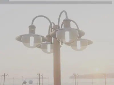 Street Light -7- Matt Black Version -4 Lamp-  Low-poly 3D model