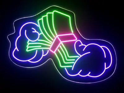 Hand Holding Money Neon Sign 3D model