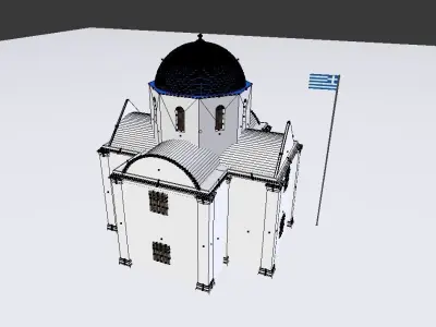 Blue Dome Church in Santorini Low-poly 3D model