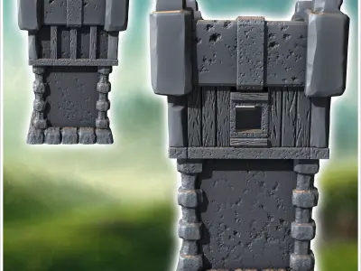 Medieval square stone defense tower with rounded wooden door 12  3D print model purchase