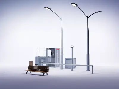 Urban street assets - props pack - 3ds max corona Low-poly 3D model