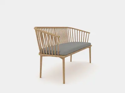 Classic wood bench with struts 3D model