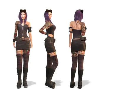 Mini Skirt Boots Stockings Corset Punk Outfit Low-poly 3D model