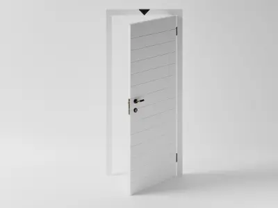 White Slatted Door With Black Handle  3D model