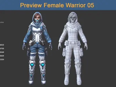 Character Female Warriors 05 - Ready for game Low-poly 3D model