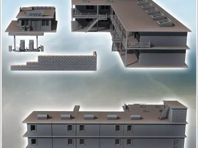 Set of modern motel with a large multi-story main building and g 3D print model