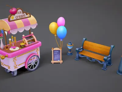 stylized ice cream pack scene Low-poly 3D model