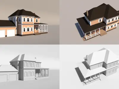 5 low poly cartoon country cottages Low-poly 3D model