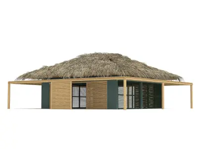Tropical wooden thatched roof bungalow 3D model