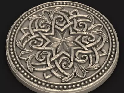 Decorative Stone Rosette Relief Round Wall Ornament STL 3D print model