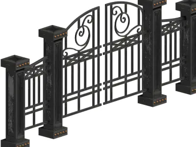 Aluminum door fence set Low-poly 3D model
