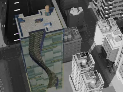 Four Modern Buildings  Low-poly 3D model