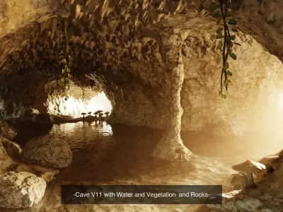 4 Caves with Water Collection - Cavern Environments with Pools 3D Model Pack