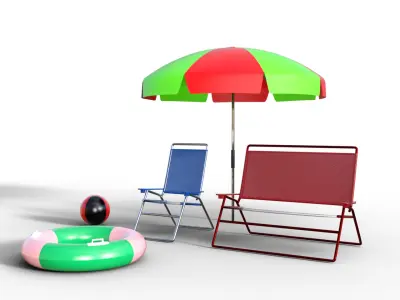  Beach Umbrella Ball Chair 3D model Low-poly 3D model