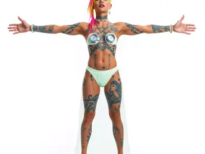 Futuristic Tattooed Model model pack Low-poly 3D model