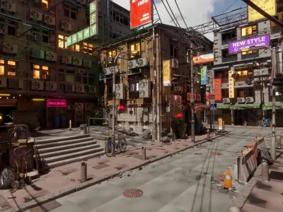 Techno Urban Streets Low-poly 3D model