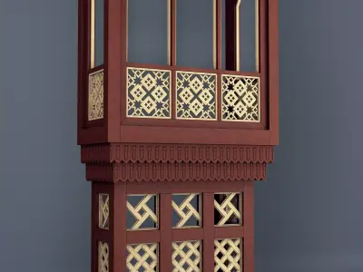 Mashrabiya 5 ornate wooden building with balcony 3D model