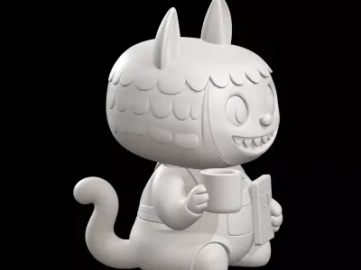 Labubu Chibi Scholar Figurine With Coffee Mug And Book 3D print model