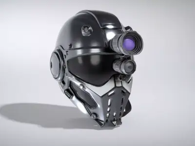 Cyberpunk Riot Helmet with Glossy Black Visor Low-poly 3D model