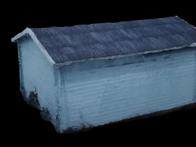 4K Realistic Wooden Blue Shed Photoscan Low-poly 3D model