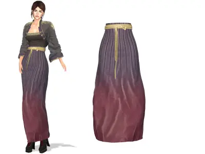 Traditional Chinese Japanese Style Long Skirt With Ribbon Belt Low-poly 3D model