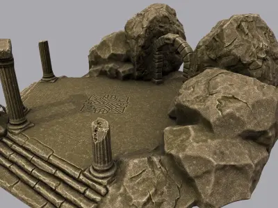 Temples stone structure with steps and pillars Low-poly 3D model