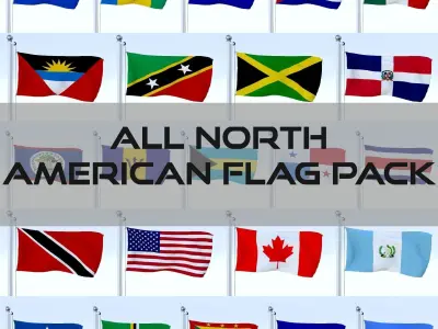 All North American Flag Pack Low-poly 3D model