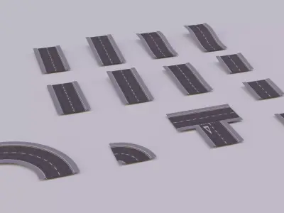 Modular Roads - Low Poly PBR Low-poly 3D model