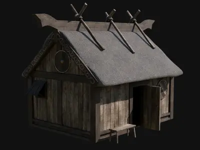 VIKING NORDIC FEUDAL HOUSE HUT MEDIEVAL CITY BUILDING COLLECTION Low-poly 3D model