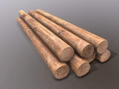 Rail wagon and wood logs Low-poly 3D model