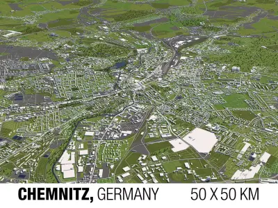 Chemnitz Germany 50x50km 3D City Map 3D model