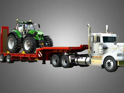 57P Semi Truck with Deutz Fahr 7 - Tractor 3 in 1 3D Model Pack