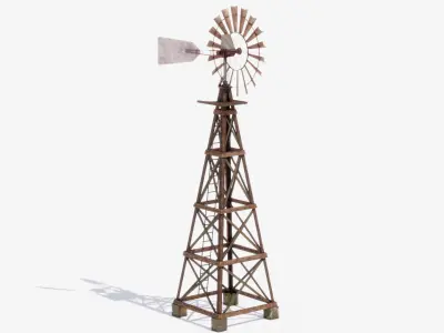 Wooden Western Farm s Windmill Low-poly 3D model