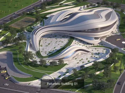 Futuristic building Collection 1-2 3D Model Pack