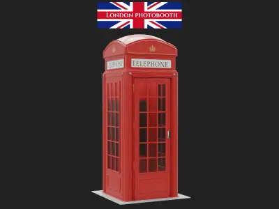London Red Phonebooth Low-poly 3D model