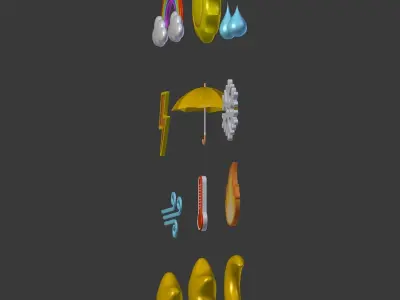 Cartoon Icons Pack - Weather Umbrella Cloud Sun Moon Star Drop Low-poly 3D model