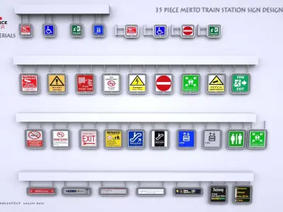 Train and Metro Station  Direction Sign 35 GRAIN Low-poly 3D model