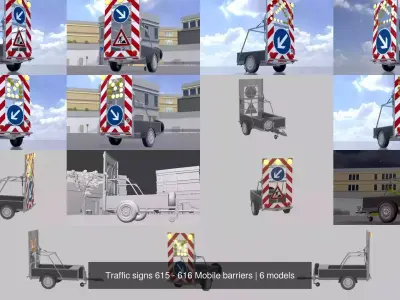 Traffic signs 615 - 616 Mobile barriers 3D Model Pack