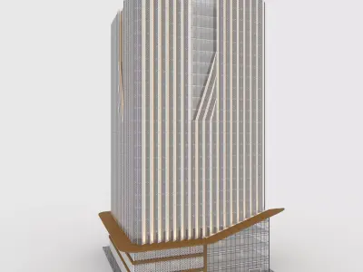 Tower 7 tall building with wooden facade 3D model