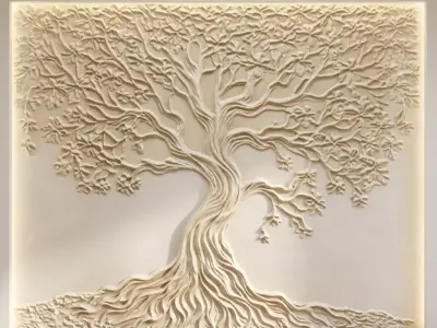 Modern Tree Decorative Relief Wall Decor Set STL Mural CNC 400 3D model