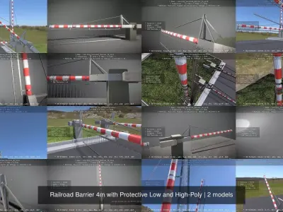 Railroad Barrier 4m with Protective Low and High-Poly 3D Model Pack