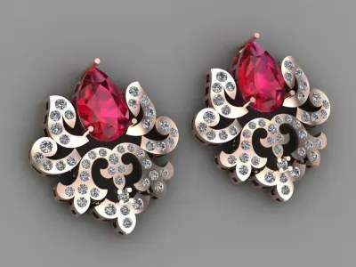Rose Gold Diamond Women Earring 3D print Model 3D print model 28