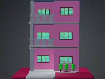 Low Poly Pink Storey Building House Low-poly 3D model