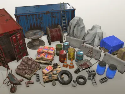 Construction - Building Site - Warehouse - Game Ready Prop Pack Low-poly 3D model